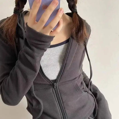 Spicy Girl Style Hooded Cardigan Cropped Zip-Up Jacket Women Autumn Slim Long Sleeve Sweatshirts Female Streetwear Sport Hoodies