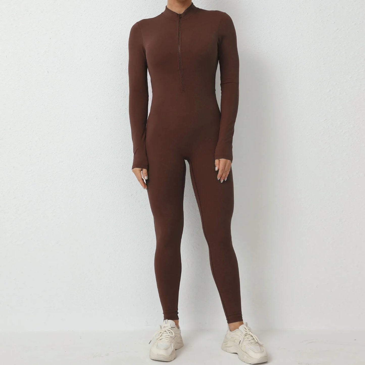 New Nylon Pad Zipper Women Tracksuit Yoga Set One Piece Jumpsuit Workout Scrunch Legging Rompers Sport Gym Active Suit Exercise
