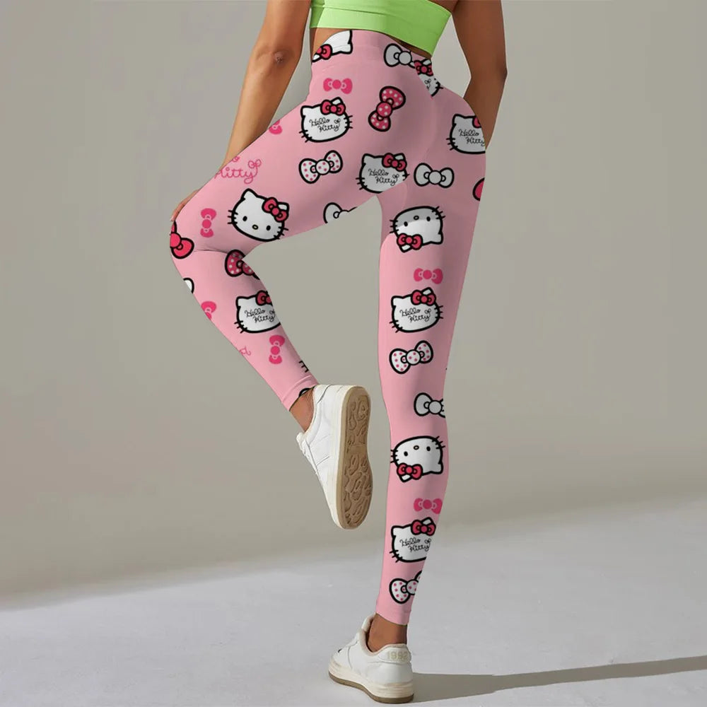 Hello Kitty print Sport Legging Women Stretch Gym Pants Women Running Workout Leggings Female Soft Tights Push Up Yoga Pants