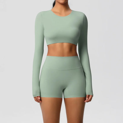 Yoga Suit Women Leggings with Pocketed Quick-Drying Gym Set Women Tracksuit Running Workout Short Sleeves Sports Yoga Clothing