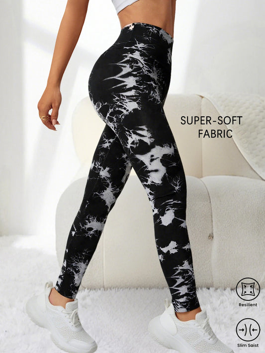 Women's Super Soft High Waisted Tie Dye Leggings, Fabric with Push Up Design for Yoga Running Gym Workout Fitness