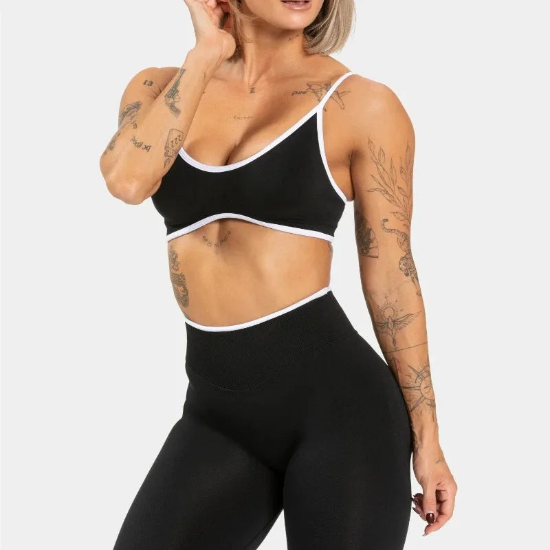 Summer Yoga Fitness Top Women Solid Color Gym Sports Bra Sexy Backless Knit Bra with Chest Cushion Suspender Breathable Bra