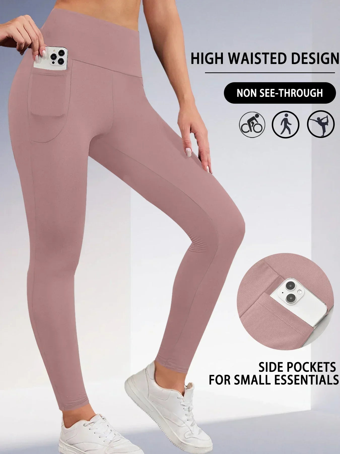 Super Soft Sports Leggings With Pockets For Women High Waisted Workout Yoga Running Push Up Gym Fitness Tight Pants Women's