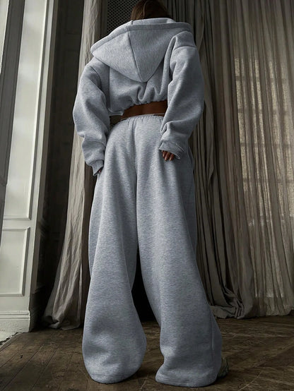 DSMTRC 2025 Autumn Ladies Casual Sport Two Piece Matching Sets Hoodies Crop Top+Sweatpants Pants Suits Black Club Outfits Woman