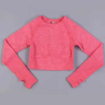 Long Sleeve Gym Crop Top Sports Yoga Top Women Seamless T-Shirts Fitness Crop Top Sport Active Wear Workout Athletic Shirts
