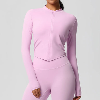 Zipper Women Outdoor Running Fitness Wear T-shirt Long Sleeved Top Yoga Jacket Long sleeved Shirt Gym Push Up Workout Coat XP260