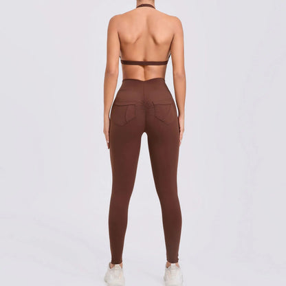 Workout Set for Women Quick Dry Yoga Outfit Seamless Sports Bra High Waist Gym Leggings with Pockets Running Fitness