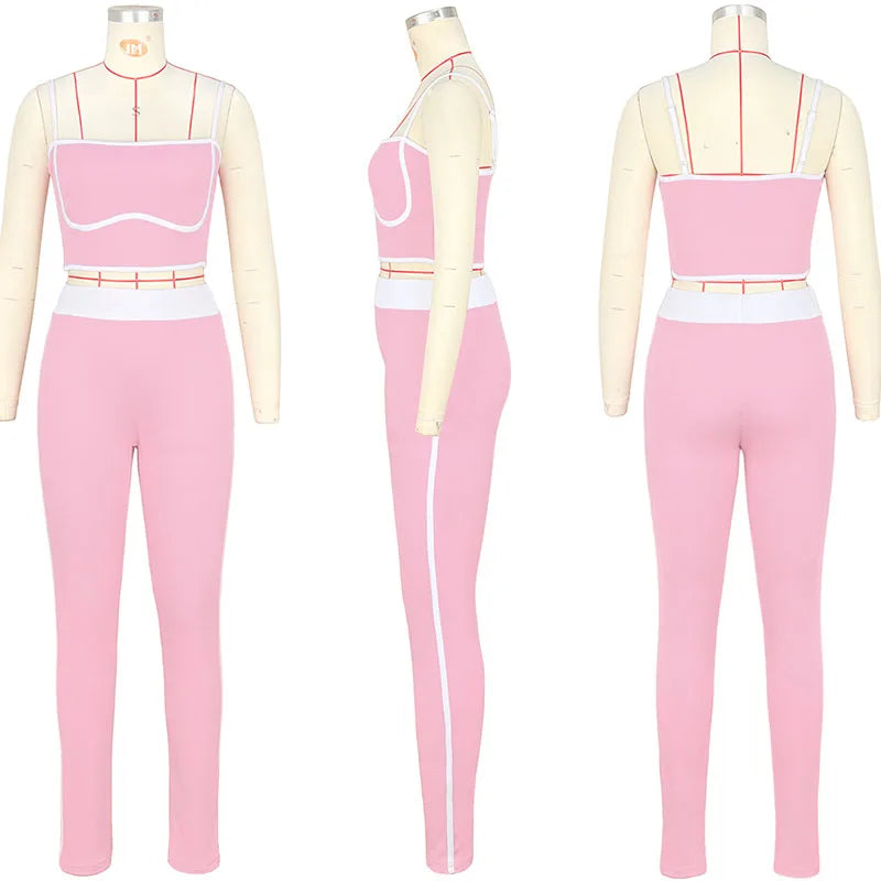 Doyerl Striped Knitted Tracksuit Woman Two Piece Set Sporty Fitness Camisole Crop Top and Sweatpants Joggers Running Yoga Sets