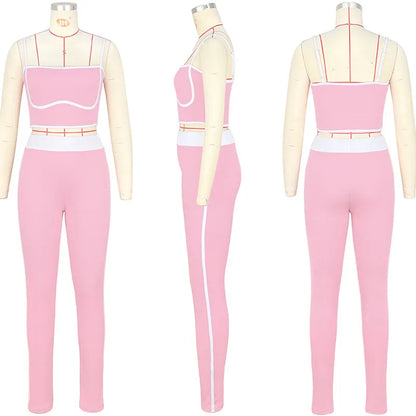 Doyerl Striped Knitted Tracksuit Woman Two Piece Set Sporty Fitness Camisole Crop Top and Sweatpants Joggers Running Yoga Sets