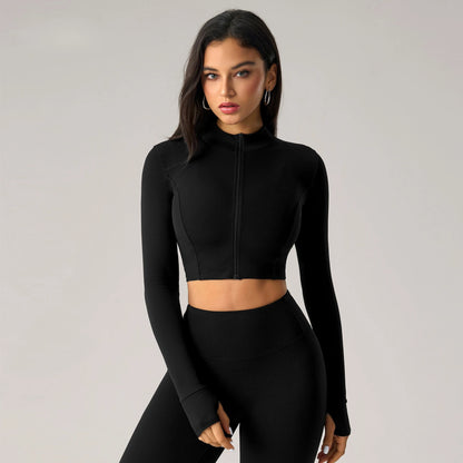 Sean Tsing Women's Cropped Sports Jacket Zipper Long Sleeve Workout Top Tracking Running Yoga Fitness Outwear Outdoor Gym‌ Coats