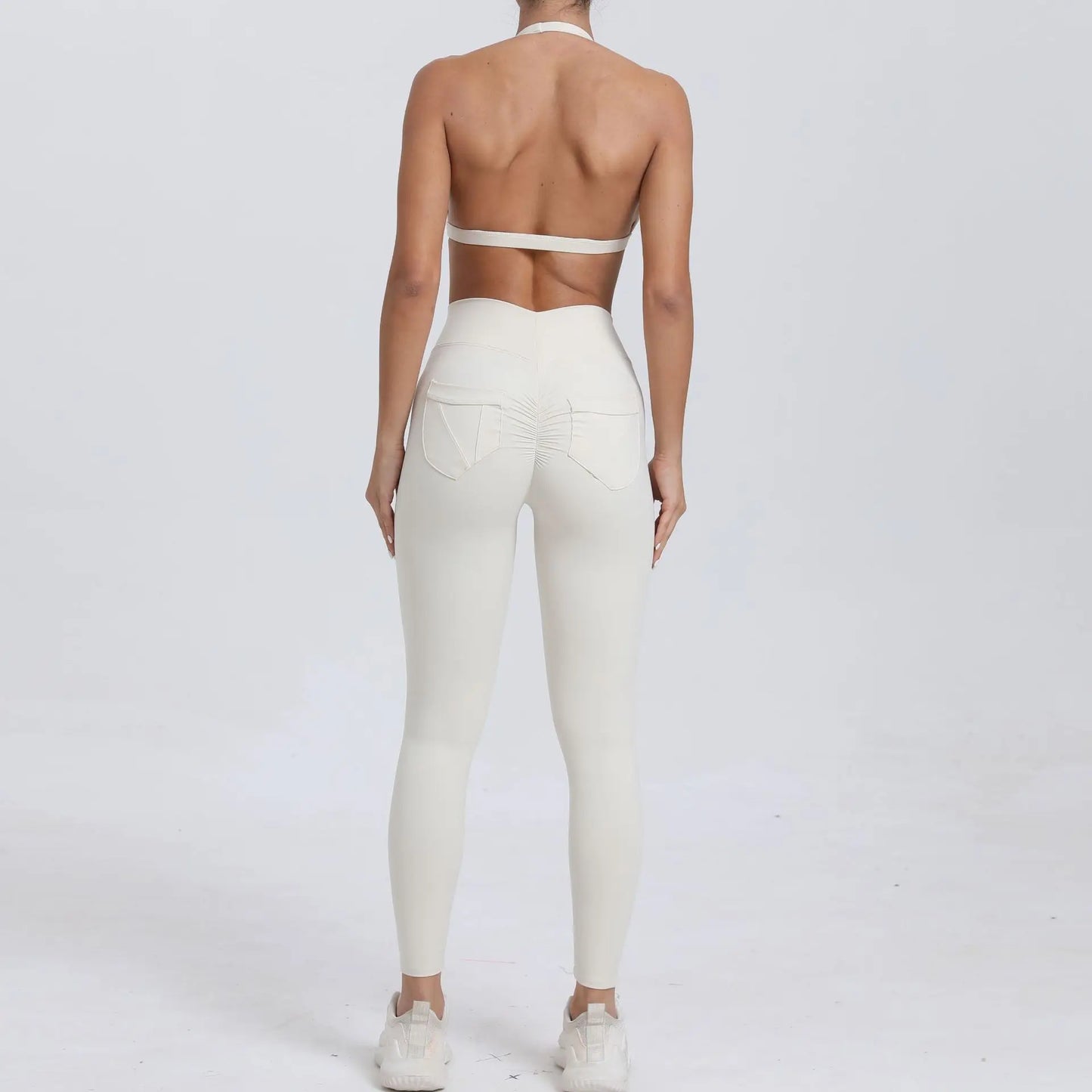 Workout Set for Women Quick Dry Yoga Outfit Seamless Sports Bra High Waist Gym Leggings with Pockets Running Fitness