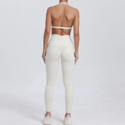 Workout Set for Women Quick Dry Yoga Outfit Seamless Sports Bra High Waist Gym Leggings with Pockets Running Fitness