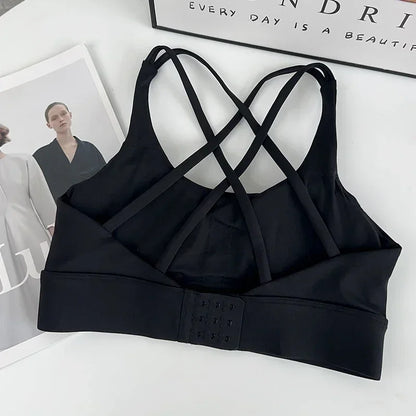 Fitness Tops Fashion Cross Back Women Sport Bra Shockproof Adjustable Buckle Sports Bra Gym Pilates Running Athletic Vest👍️