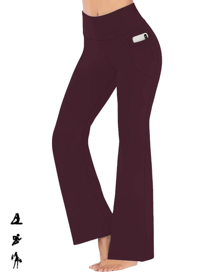 Women's Super Soft Flare Pants with Pockets High Waisted Tummy Control Workout Yoga Push Up Gym Fitness Leggings Bell Bottoms