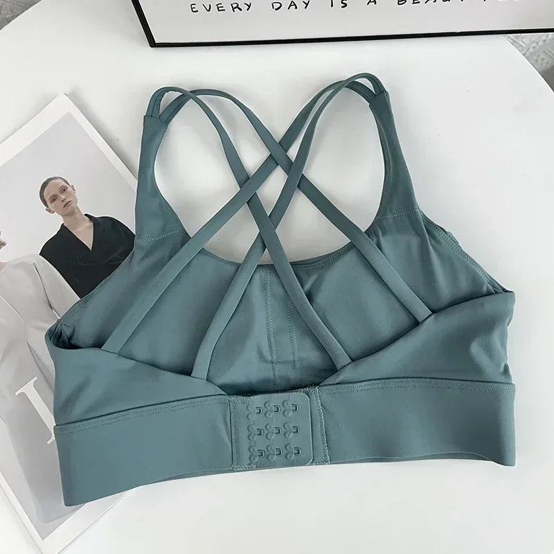 Fitness Tops Fashion Cross Back Women Sport Bra Shockproof Adjustable Buckle Sports Bra Gym Pilates Running Athletic Vest👍️