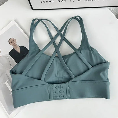 Fitness Tops Fashion Cross Back Women Sport Bra Shockproof Adjustable Buckle Sports Bra Gym Pilates Running Athletic Vest👍️