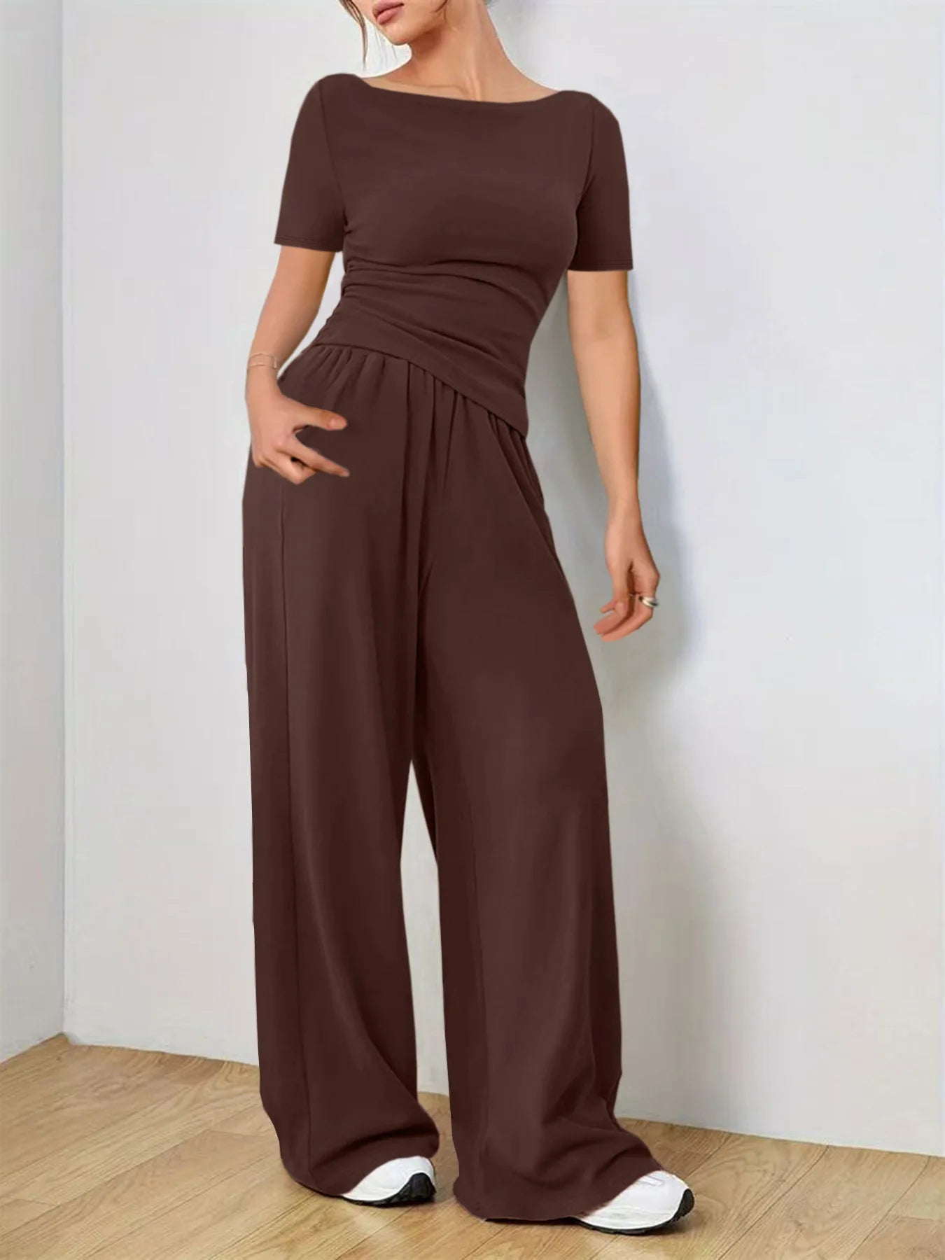Women's Clothes Sales Yoga Sport Set Women's Two-Piece Wide-Leg Pants Set Soft And Tracksuit Suit Fashionable Irregularitie Suit
