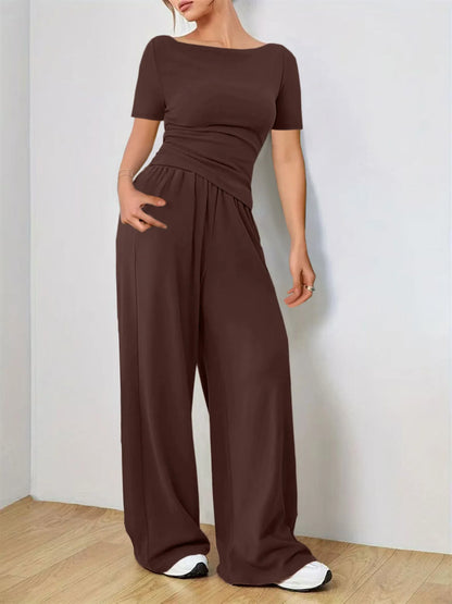 Women's Clothes Sales Yoga Sport Set Women's Two-Piece Wide-Leg Pants Set Soft And Tracksuit Suit Fashionable Irregularitie Suit