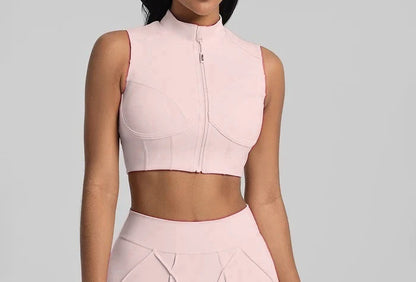 Zipper Sports Underwear Removable Chest Pad Gathering Breathable I-shaped Vest Fitness Running Outside Yoga Bra Gym Leggings